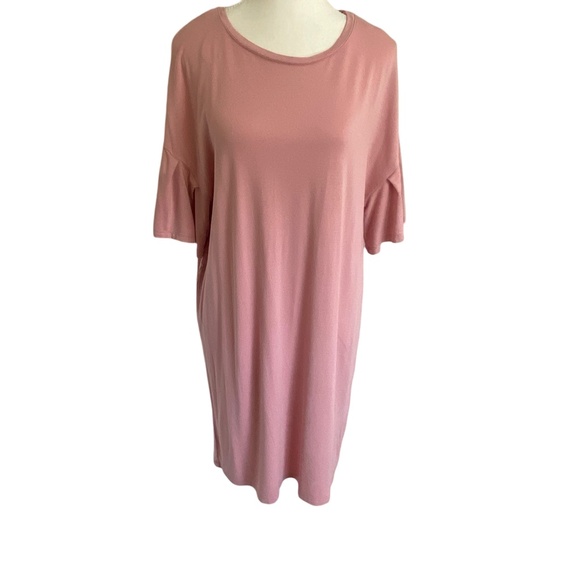 Pink Dusty Rose Soft Jersey Stretch Ruffled drop sleeve midi dress. Sz M - Picture 2 of 12